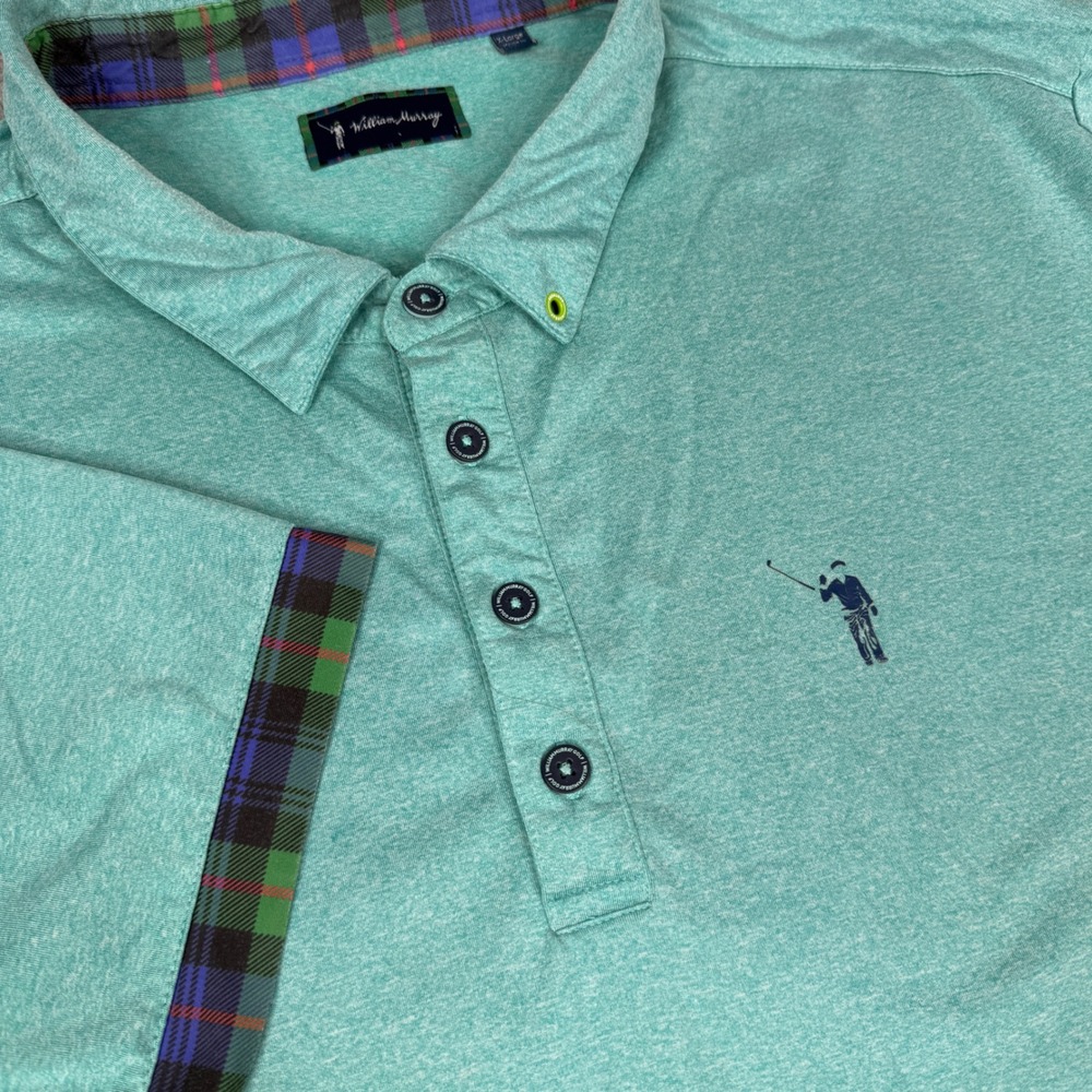 William Murray Golf Polo Mens XL Green Plaid Trim Short Sleeve Performance Shirt